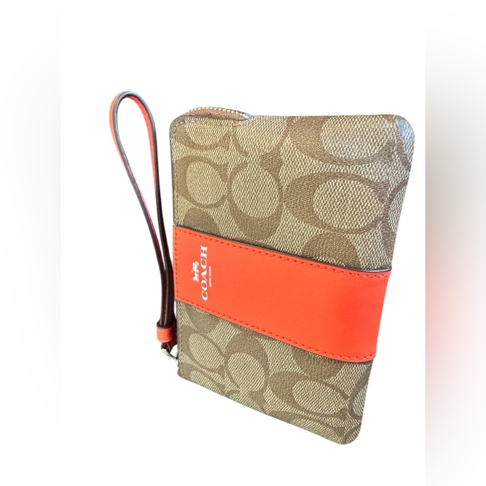 Coach Brown and Coral Red Wristlet - Picture 10 of 10